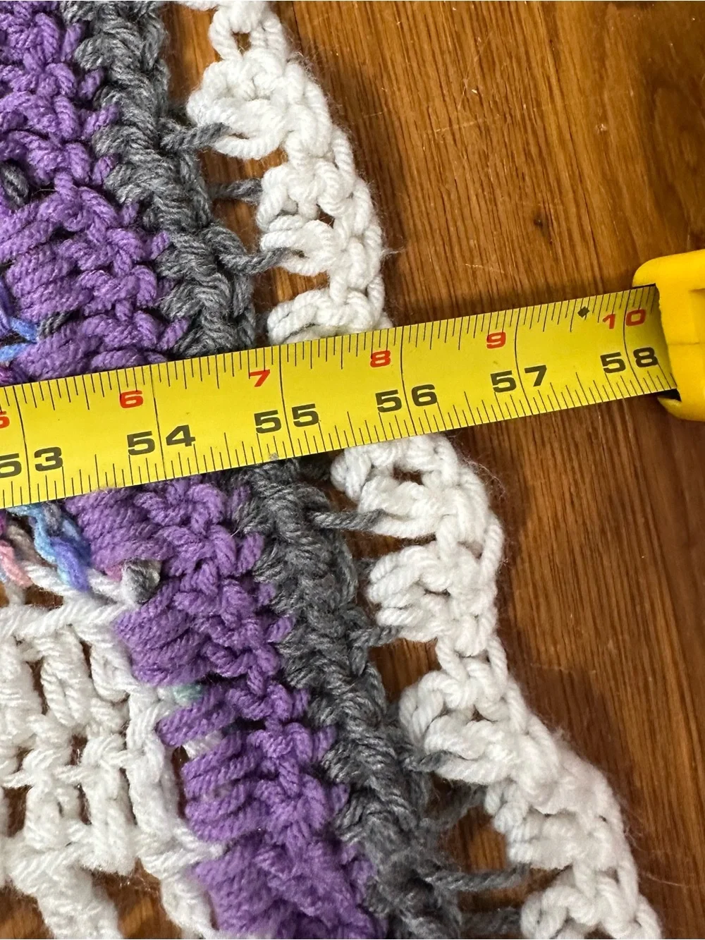 Handmade Crochet Throw Blanket in Purple, Gray, White 56x56